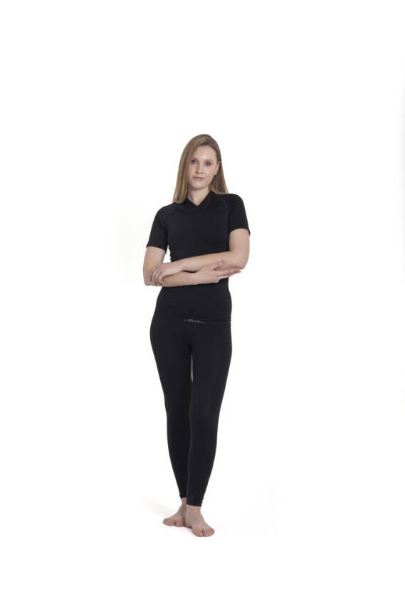 Termal İçlik Üst V Yaka Kısakol Seamless Polipropilen - Siyah - 4