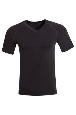 Termal İçlik Üst V Yaka Kısakol Seamless Polipropilen - Siyah - 12
