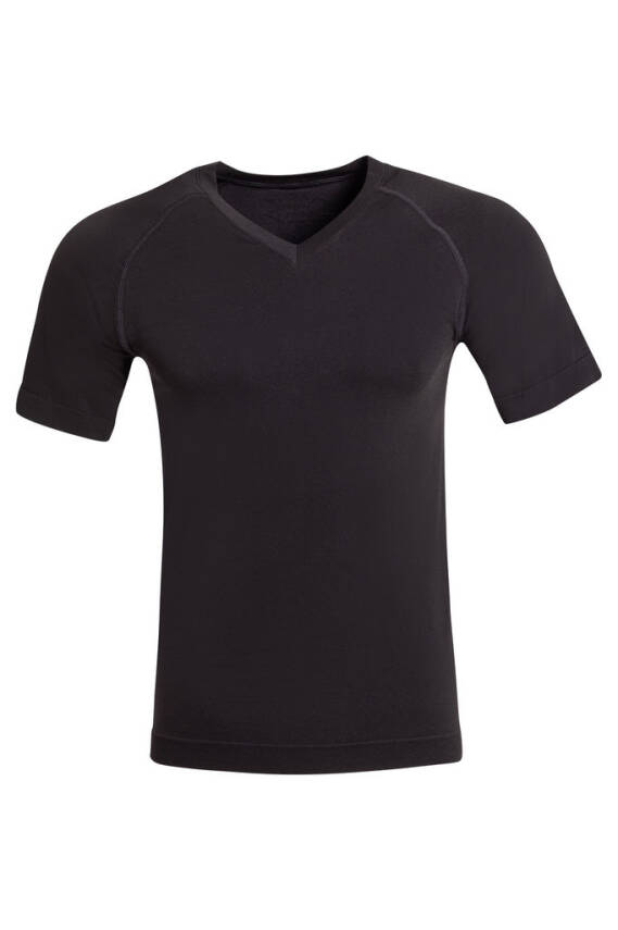 Termal İçlik Üst V Yaka Kısakol Seamless Polipropilen - Siyah - 12