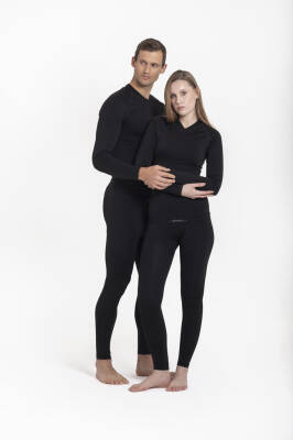 Termal İçlik Üst V Yaka Uzunkol Seamless Polipropilen - Siyah