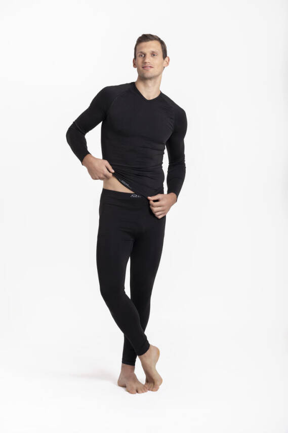 Termal İçlik Üst V Yaka Uzunkol Seamless Polipropilen - Siyah - 7