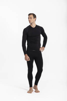 Termal İçlik Üst V Yaka Uzunkol Seamless Polipropilen - Siyah - 9