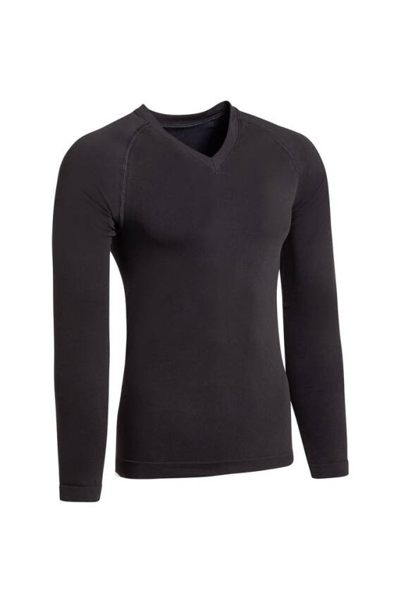 Termal İçlik Üst V Yaka Uzunkol Seamless Polipropilen - Siyah - 13