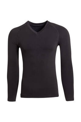 Termal İçlik Üst V Yaka Uzunkol Seamless Polipropilen - Siyah - 14