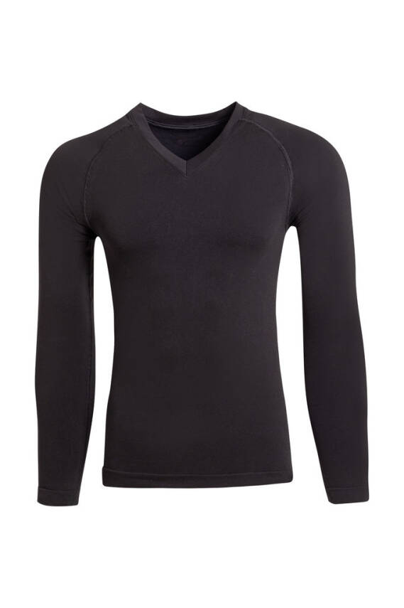 Termal İçlik Üst V Yaka Uzunkol Seamless Polipropilen - Siyah - 14